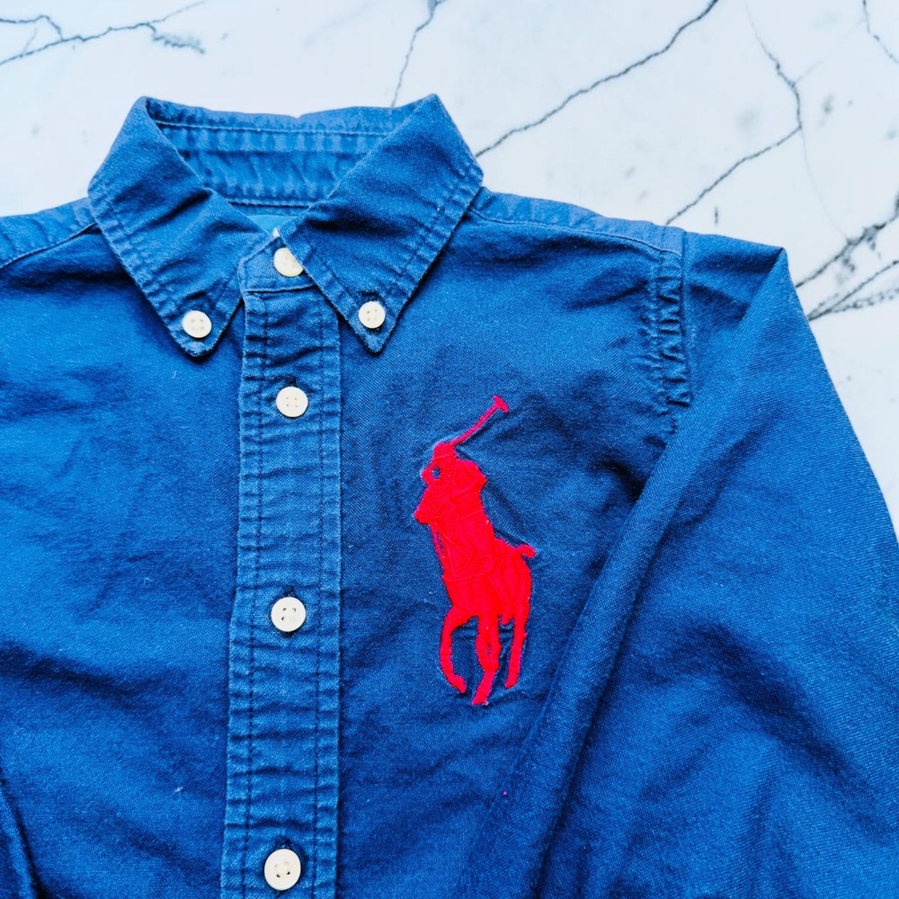 Polo Ralph Lauren Boys Big Red Pony Button Down Size 4/4T Royal Blue Long Sleeve